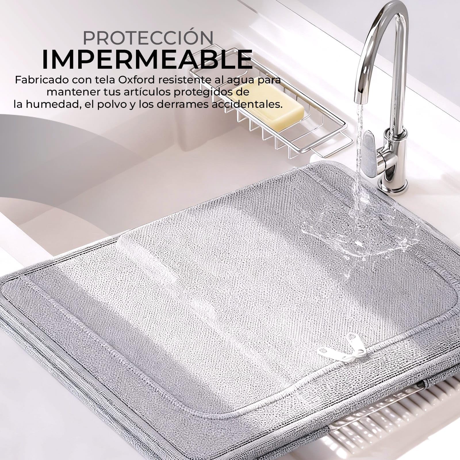 Cajas de Almacenamiento con Cremallera y Ventana Pack 3 Unidades Impermeable Metálica Plegables Gris claro 24L