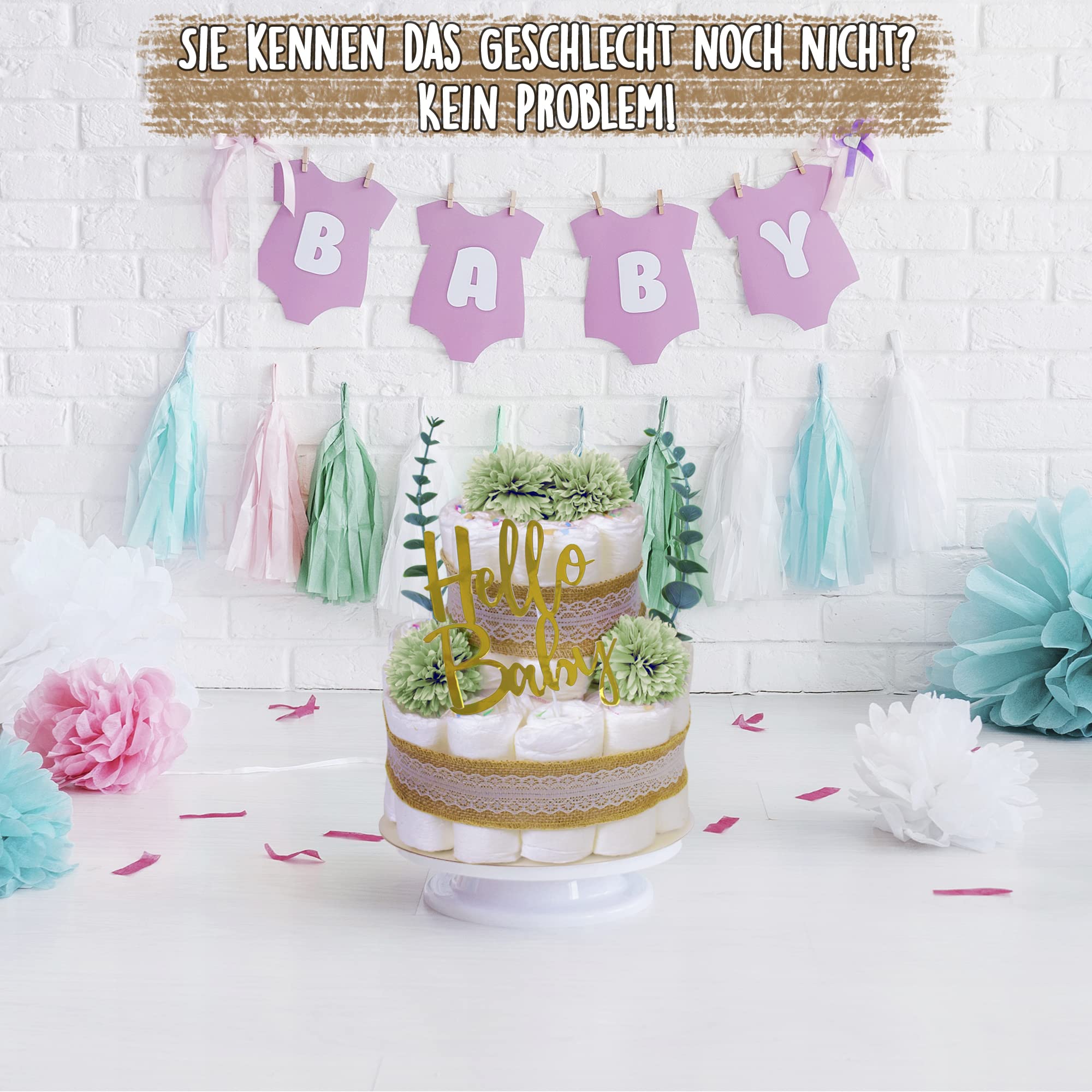 MilaBoo® Tort pieluchy vintage, eukaliptus, liliowy, wysokiej jakości prezent dla noworodka z pieluchami (fioletowy)