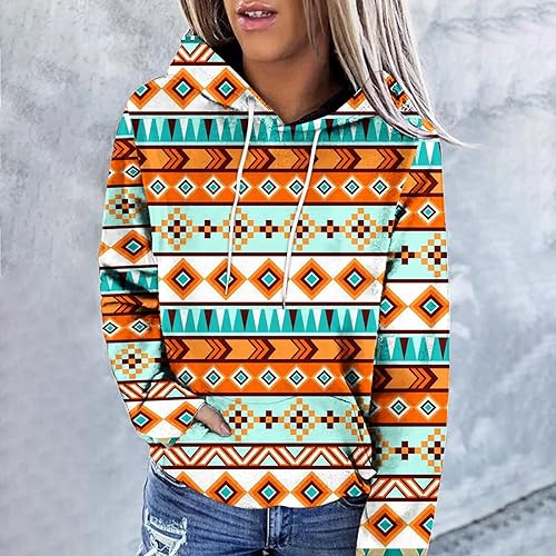 Miniatura 6 de Sudaderas con capucha de manga larga para mujer, estilo azteca occidental, camisetas vintage, ropa de vaquera 2023,