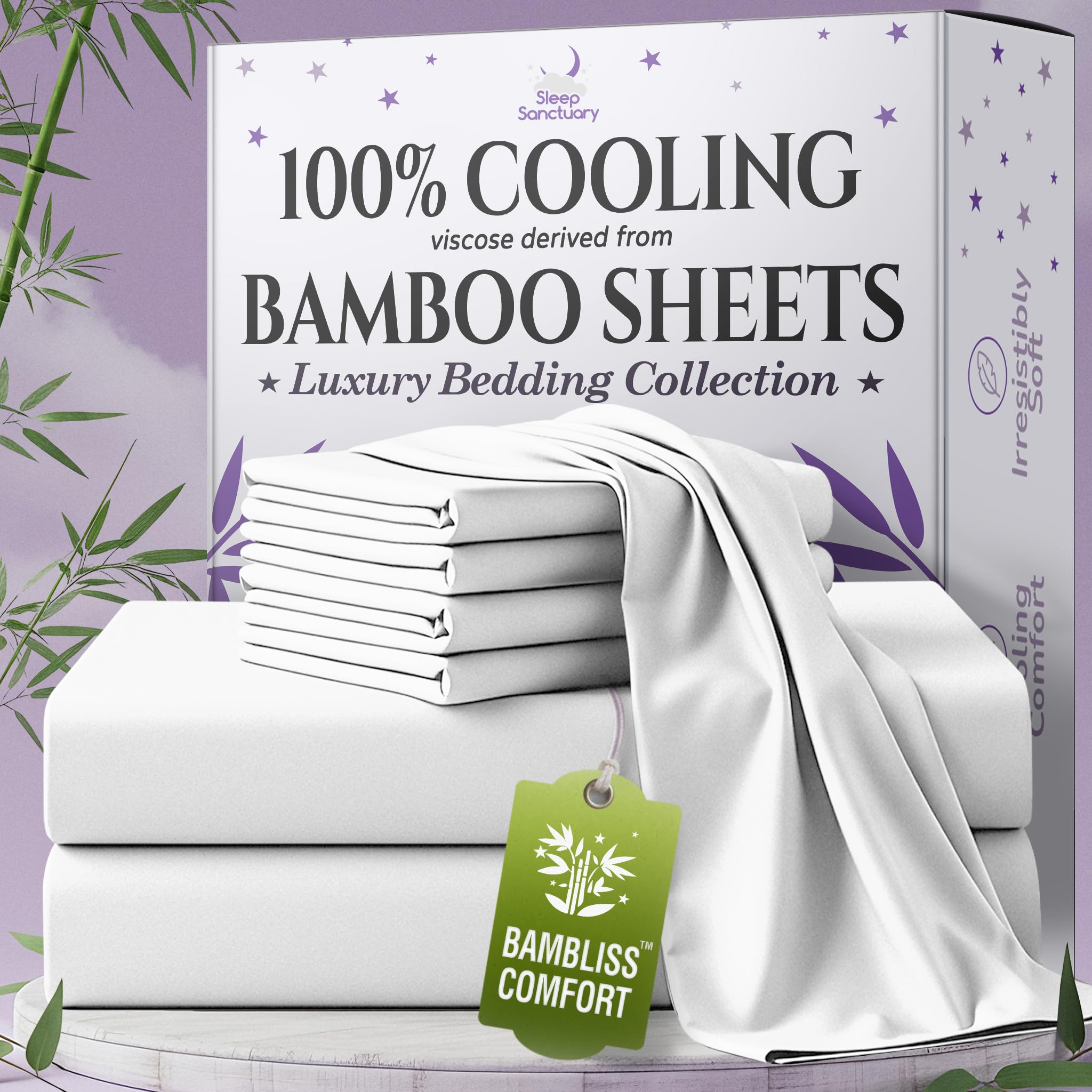SLEEP SANCTUARY 100 Viscose Derived from Bamboo Sheets Queen Size 6pcs BamBliss Luxury Cooling Sheets for Hot Sleepers
