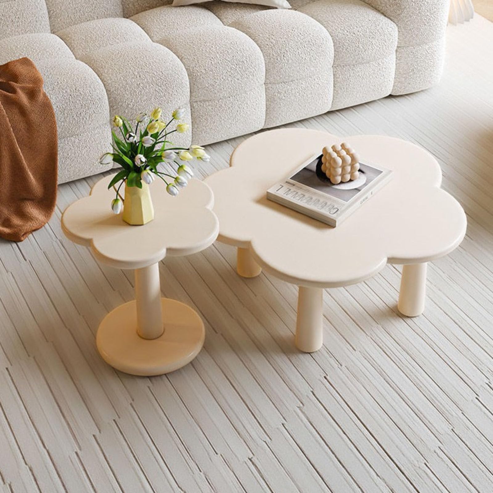 SXZenSpace Table Irregular Shape Coffee Sets, for Living RoomBedroomSmall SpaceWhite,Small Accent Nested Flower Top Center Sofa Side