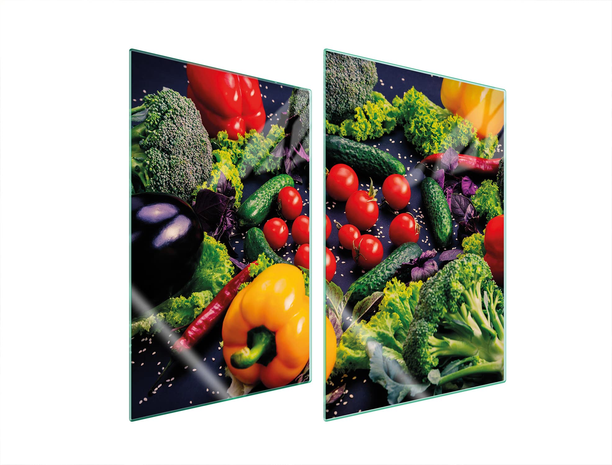 Placa protectora de vitrocerámica 2 x 35 x 52 cm 2 piezas cocina eléctrica universal para inducción protección contra salpicaduras tabla de cortar de vidrio templado, VERDURAS