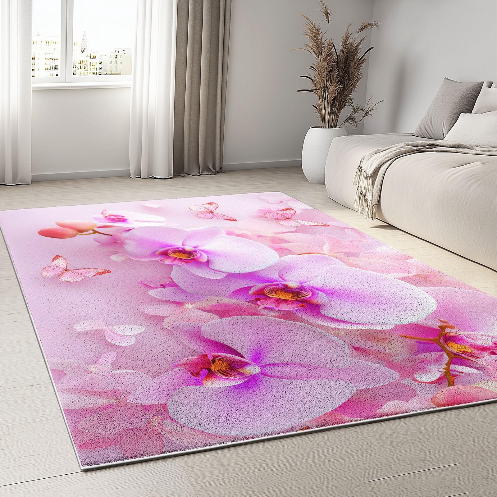 Dywan do salonu krótki polar 3D Orchidea motyl natura piękno dekoracje, dywaniki do przedpokoju 140 x 200 cm miękki zmywalny antypoślizgowy, do salonu, sypialni i jadalni kuchni