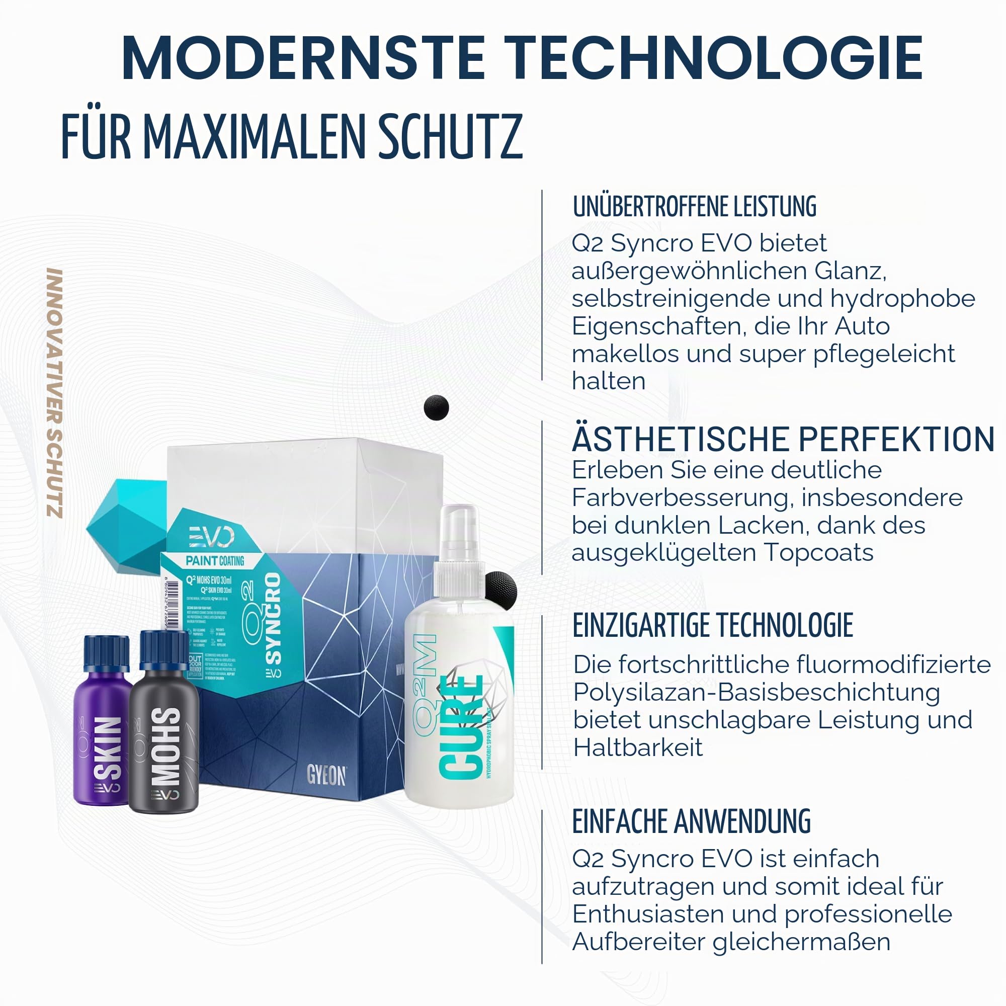 GYEON Q² Syncro EVO – Fortschrittliches 2-stufiges Keramiklack-Beschichtungssystem – Keramikbeschichtung Auto, wasserabweisend – Hochglanz-Finish & langanhaltender Schutz für die Autoreinigung – 30 ml