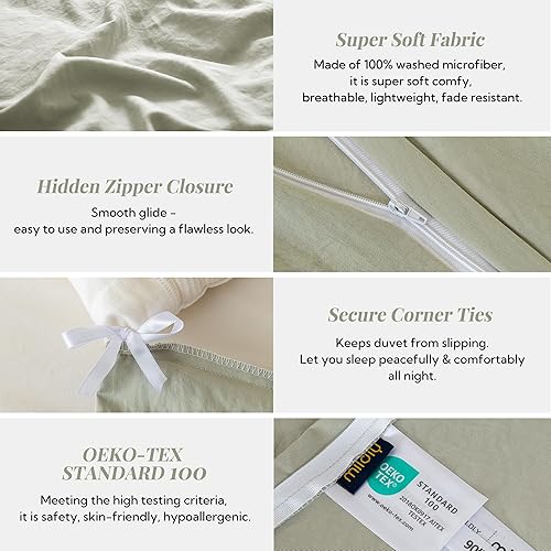 Miniatura 5 de MILDLY Juego de funda de edredón súper suave, 100% microfibra lavada, color salvia octubre, juego de ropa de cama de 2 piezas, tamaño individual,