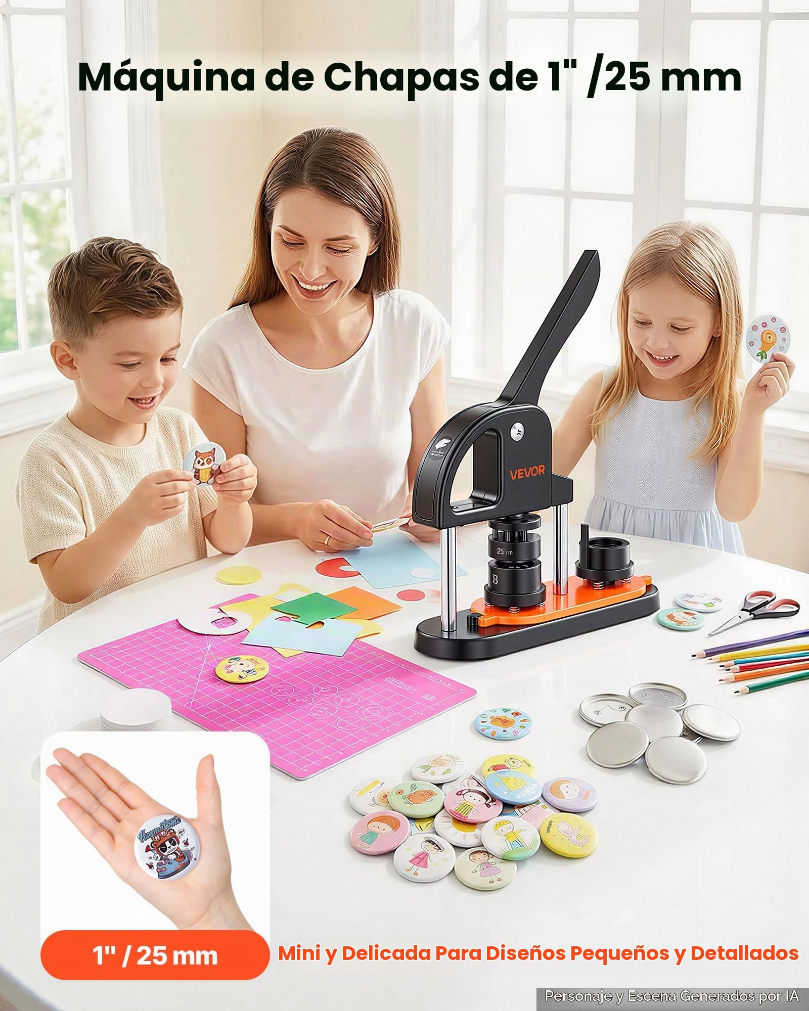 VEVOR Máquina para Hacer Botones de 25 mm Prensa para Insignias con 500 Kits de Consumibles Libro Mágico y Cortador de Círculos Fabricante de Botones de Plástico Resistente para Hacer Insignias