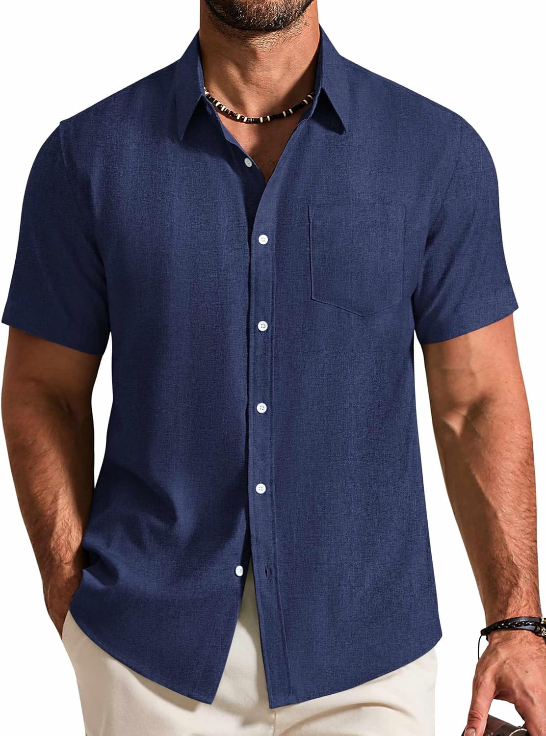 COOFANDY Mens Button Down Shirt Short Sleeve Casual Shirts Summer Beach Textured Shirts with Pocket