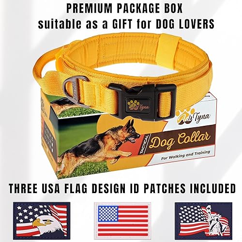 Miniatura 8 de ADITYNA Collar táctico para perros grandes, acolchado suave, resistente, servicio, ajustable, militar, K9, collar amarillo con asa para