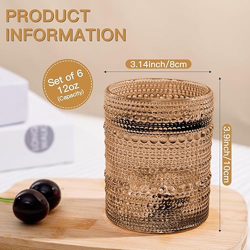 Miniatura 2 de Juego de 6 vasos de agua con estampado vintage de hobnail en relieve de 12 onzas, vasos de vidrio con cuentas para cocina y bar, vasos de vidrio