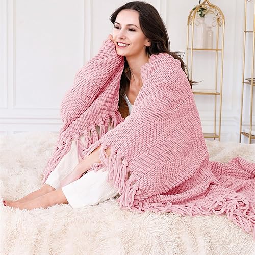 Miniatura 3 de Home Soft Things manta tejida de punto de tweed, Poliéster & Mezcla de poliéster, Rosa (Candy Pink), 50" x 60"