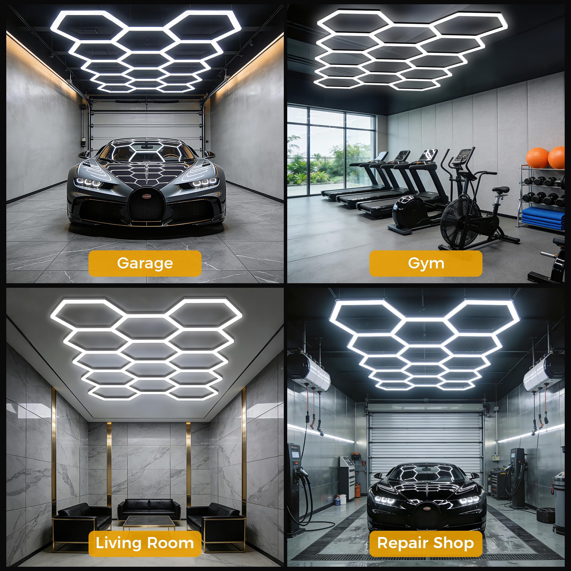 Sześciokątna lampa sufitowa LED, 14 siatek, 6500 K, super jasna lampa garażowa, łatwy montaż, trwały sześciokąt do garażu, studia fitness, magazynów, prywatnych domów, pomieszczeń wystawowych