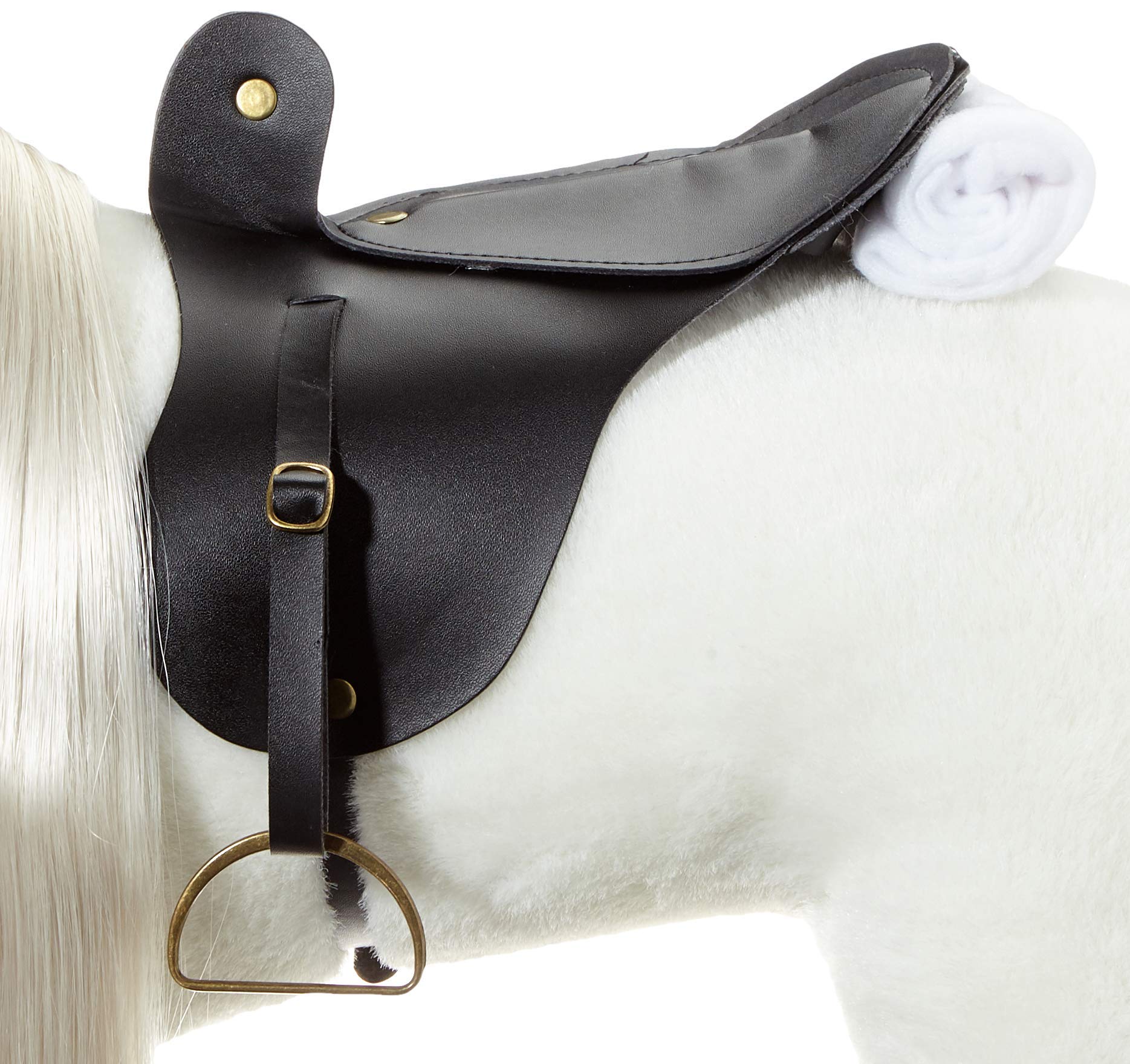 Götz 3403087 Lipizzaner Kämmpferd (Stockmaß 37 cm) – weißes Plüschpferd, Höhe ca. 52 cm für Stehpuppen – mit Sattel, Zaumzeug und Picknickdecke