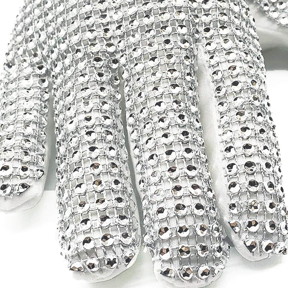 Rhinestone Glove Silver Sequin Dance Gloves Classic Role Player Punk Glove