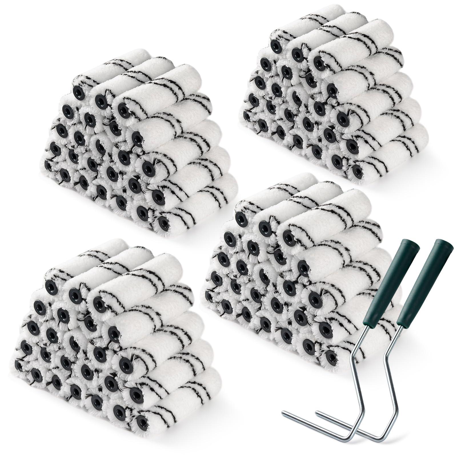 Paquete de 100 cubiertas de rodillo de pintura de microfibra de 4 pulgadas con 2 marcos de rodillo de metal antioxidante, herramientas de pintura de grado profesional para paredes