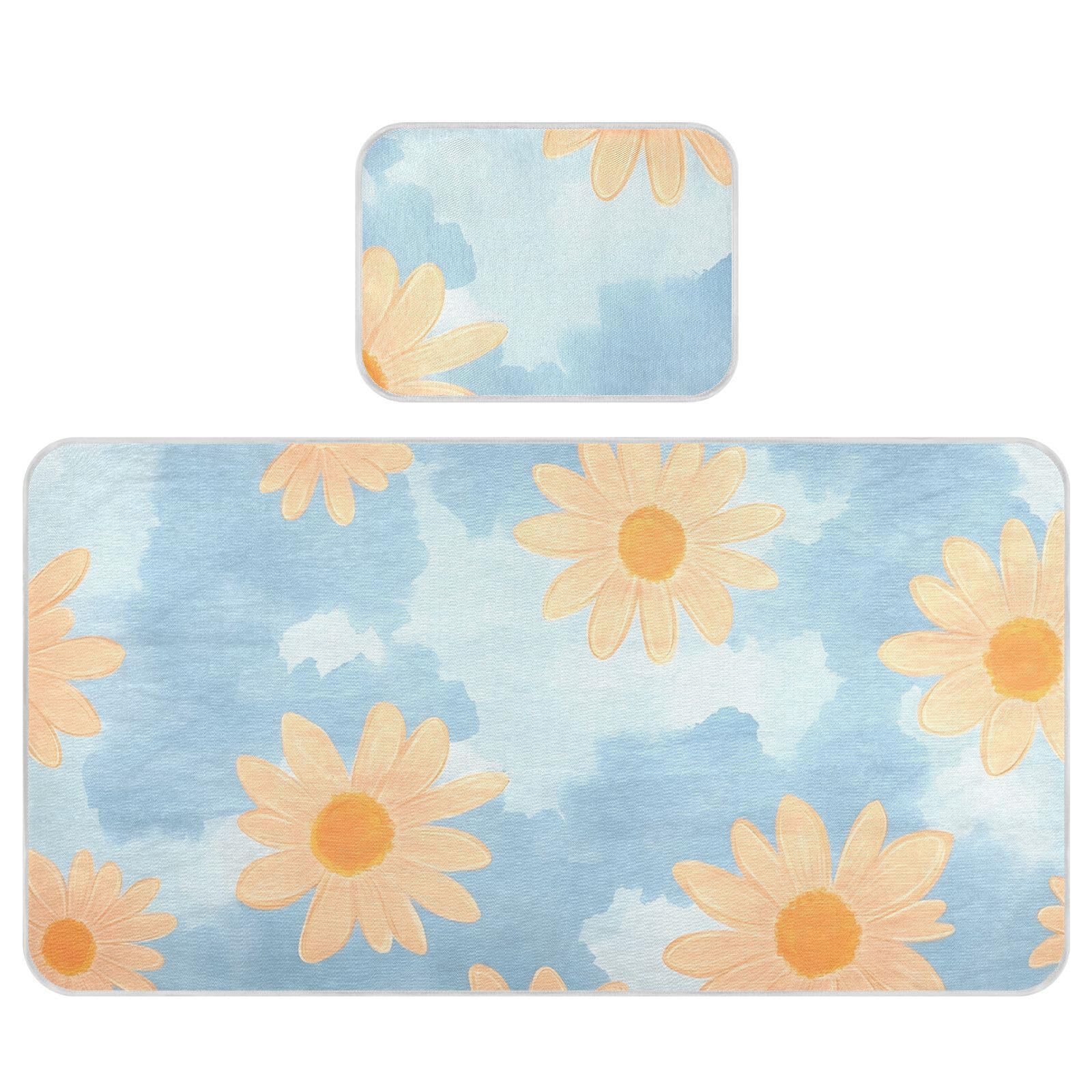 Bolaz Summer Sleeping Bed Pad, Orange Daisy Pattern Cooling Mattress Set Breathable Bed Mat Ice Silk Mat + Pillow Cover for Toddler Boys Girls