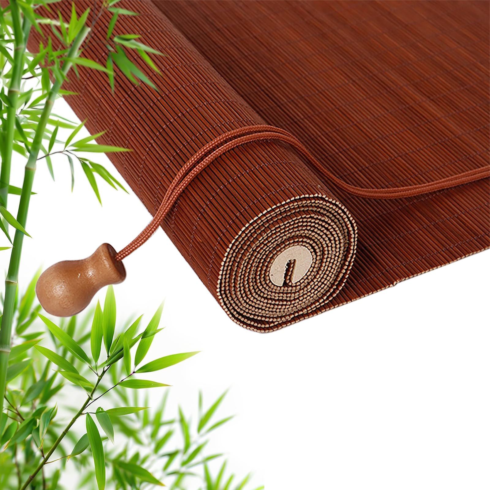 Retro Bamboo Roller Blinds, Natural Wood Window Shades Blinds Anti-UV Dustproof Decorative Curtain, Screen Partition Blind, for Indoor/Outdoor/Garden — image 1