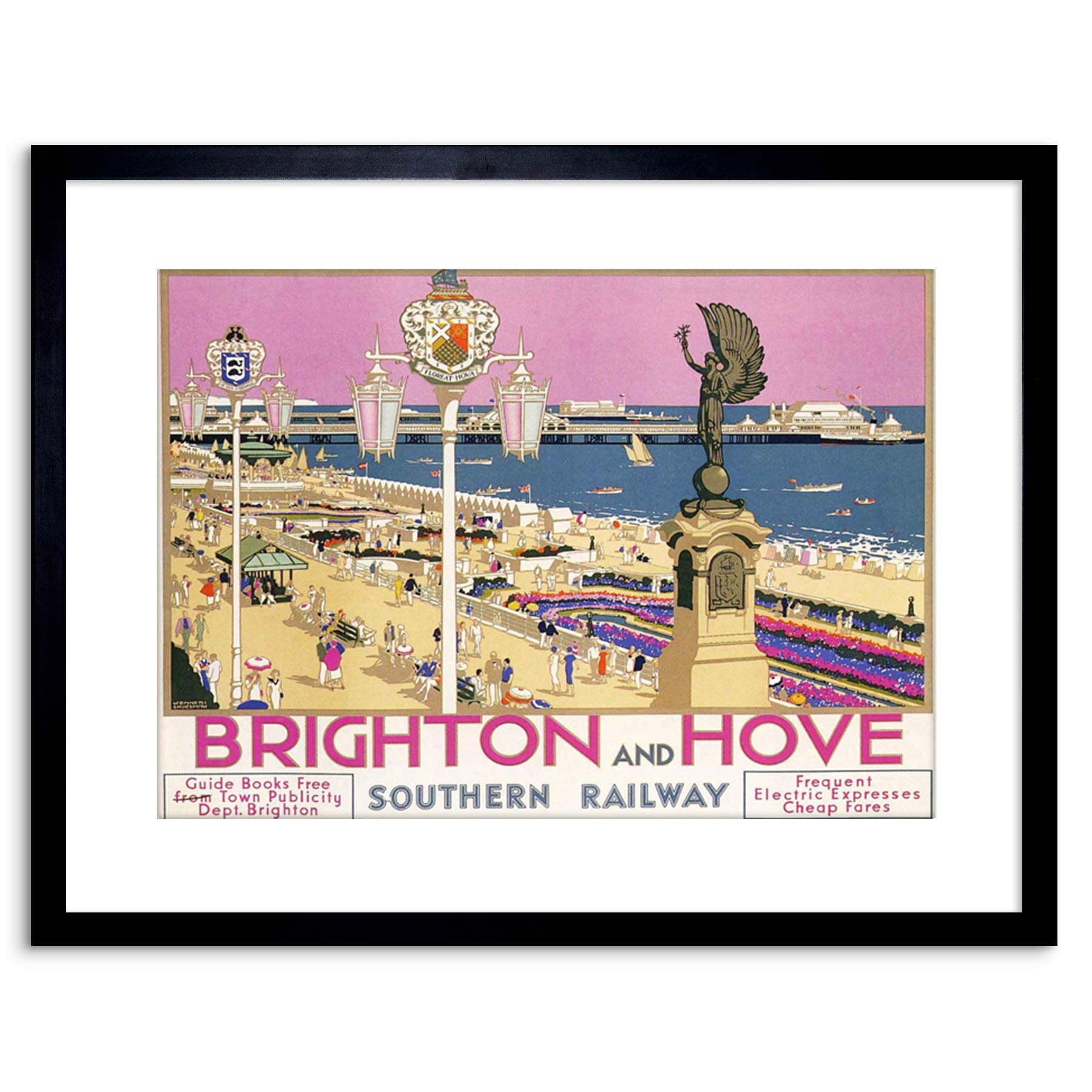 Wee Blue Coo 9x7 '' BRIGHTON HOVE SUSSEX BEACH RESORT PIER SEA PINK FRAMED ART PRINT F97X1205