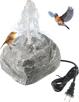 Saillong Bird Bath Water Fountain, Granite Air Pump Rock with Pump for Bird, Rock Waterfall Fountain, Feeder, Aquariums, Fish Tank with Electric Power Source
