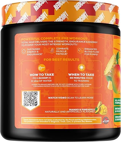 Vista 15 de REDCON1 Total War - Suplemento energético deportivo con citrulina L, ácido málico y extracto de hoja de té verde, unisex, 3.2 g de beta alanina