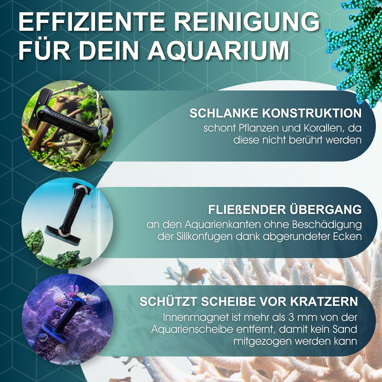 Tunze Care Magnet Strong I Aquarienreiniger für 15-20 mm Glasstärke I schlanker Scheibenreiniger mit abgerundeter Edelstahlklinge I Algenmagnet ohne Kratzgefahr I Aquariumglas-Reiniger