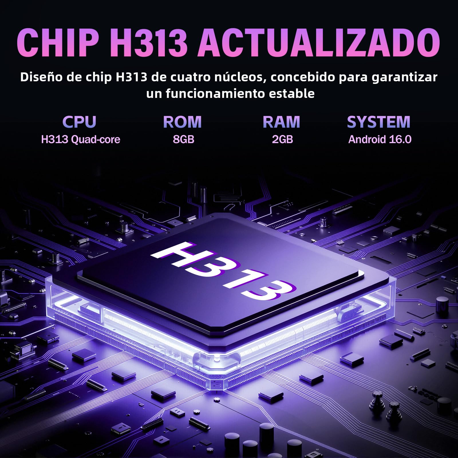 H7 Android TV Stick – Android 16.0, Smart TV Stick HD, H313 Quad-Core, Wi-Fi 2,4 GHz + 5 GHz y Bluetooth 5.4, Dispositivo de TV por Internet Plug & Play para Cine en Casa/Viajes (2+8 GB)