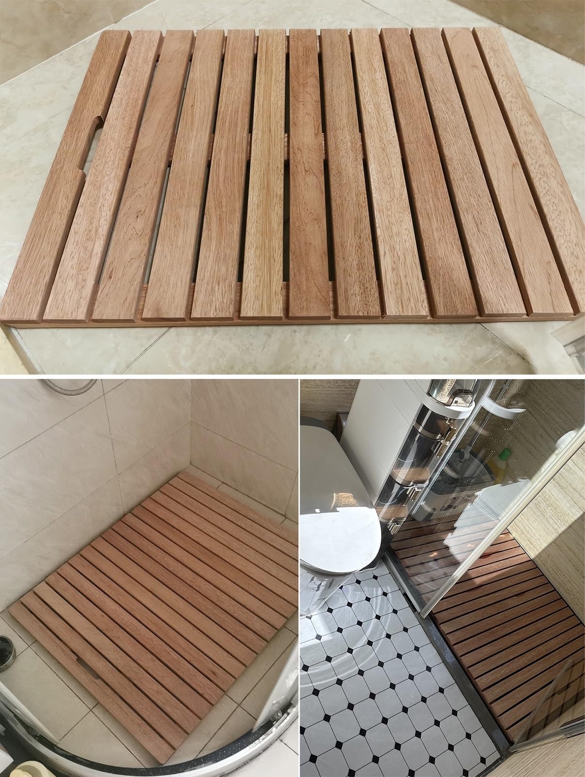 Drewniana mata łazienkowa pod prysznic, antypoślizgowa mata łazienkowa, 50 x 70 cm, wewnętrzna platforma prysznicowa, drewniane listwy do wanny, kuchni, wejścia, stylowa i funkcjonalna dekoracja