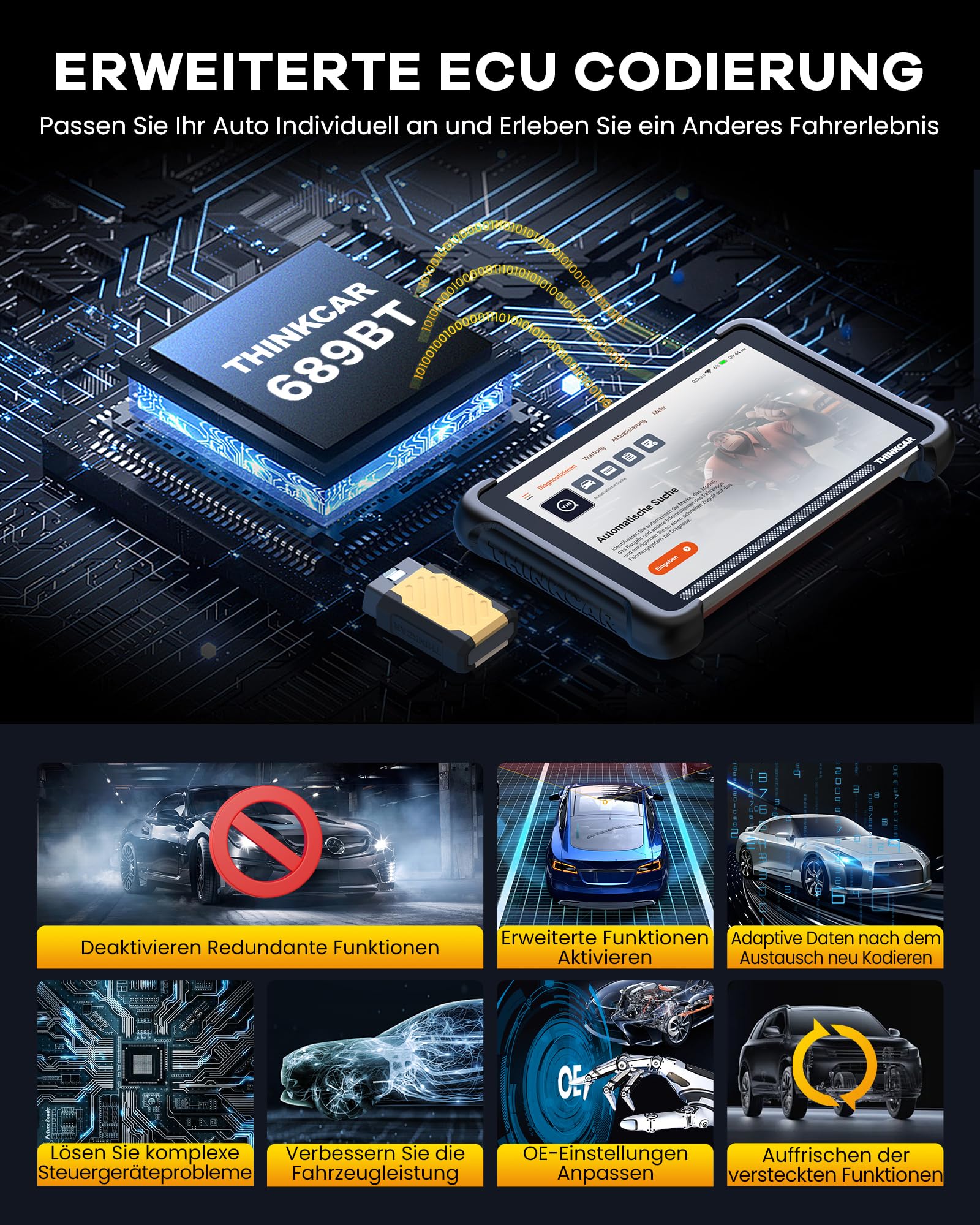 Auto Diagnosegerät, ThinkScan TK689BT OBD2 Diagnosegerät Mit 34 Reset-Funktion + Volle Systemdiagnose, Diagnosegerät Auto Für ECU-Codierung/BI-Direktionale Steuerung/CANFD&DoIP, Kostenlose Updates