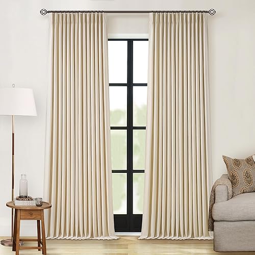 Miniatura 28 de Cortinas de lino 100% opacas de 90 pulgadas con pliegues de 2 paneles para sala de estar, con pestaña trasera plisada, cortinas oscuras con forma de