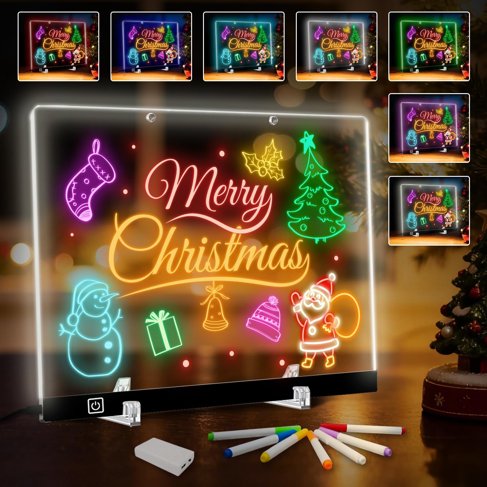 LED Glow Note Board, 13.75" Acrylic Drawing Board, 7 Colors 4 Light Modes, with Markers & Stand, Gift for Kids