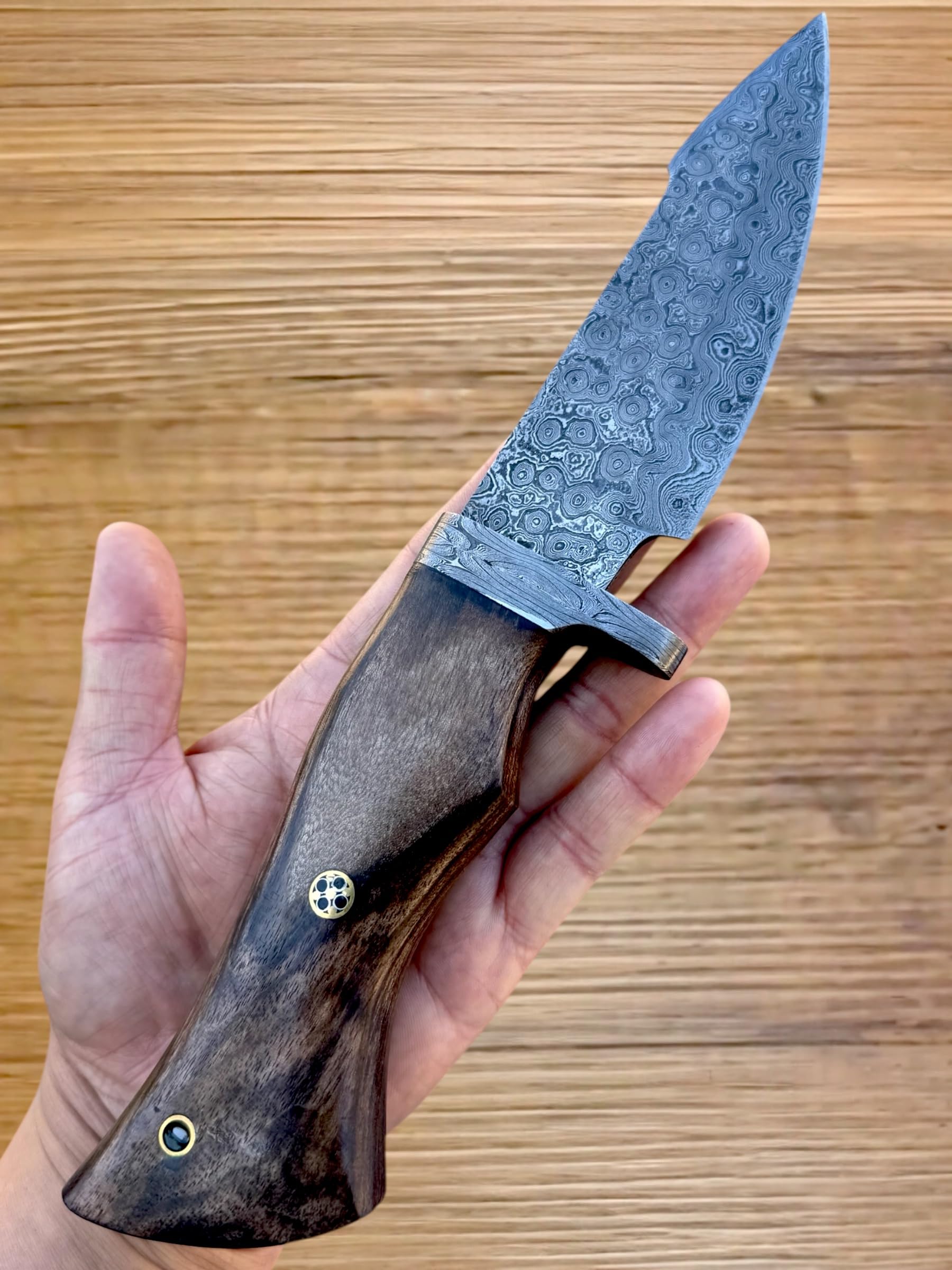 Danast Jagdmesser-Taschenmesser-12 cm klinge Echtes 150 DamastStahl lagen Walnussholz Griff Ideal zum Häuten mit Lederscheide