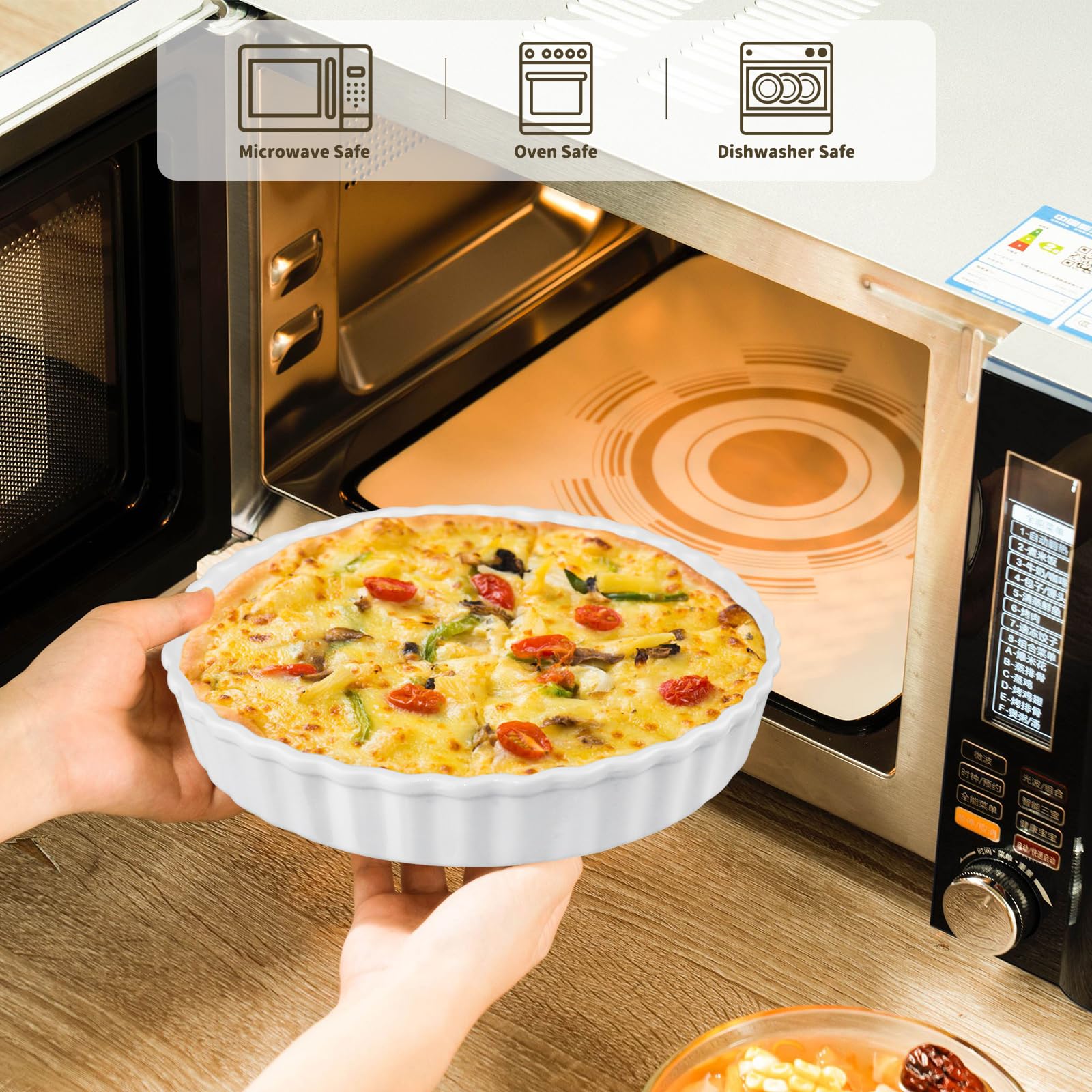 Plat à quiche en porcelaine blanche de 26 x 4 cm, plat à tarte, plat à tarte, plat à tarte, plat à tarte et quiche en céramique pour tarte, pizza, pâtes, tarte et quiche
