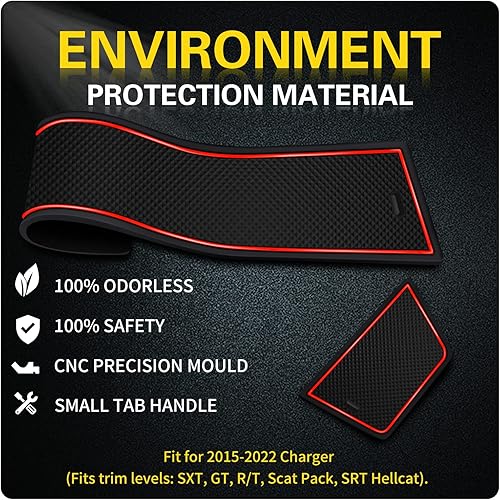 Miniatura 2 de Asgohme Accesorios de revestimiento antideslizantes personalizados, apto para Dodge Charger 2015-2022 como insertos de portavasos de vasos, forros