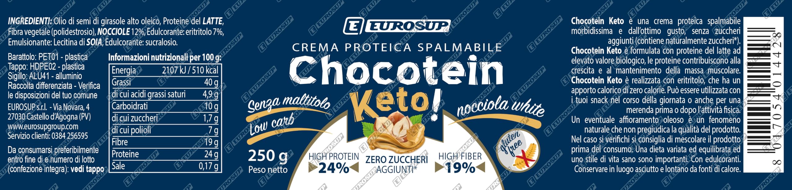 EUROSUP CHOCOTEIN KETO - 250 g - Nocciola