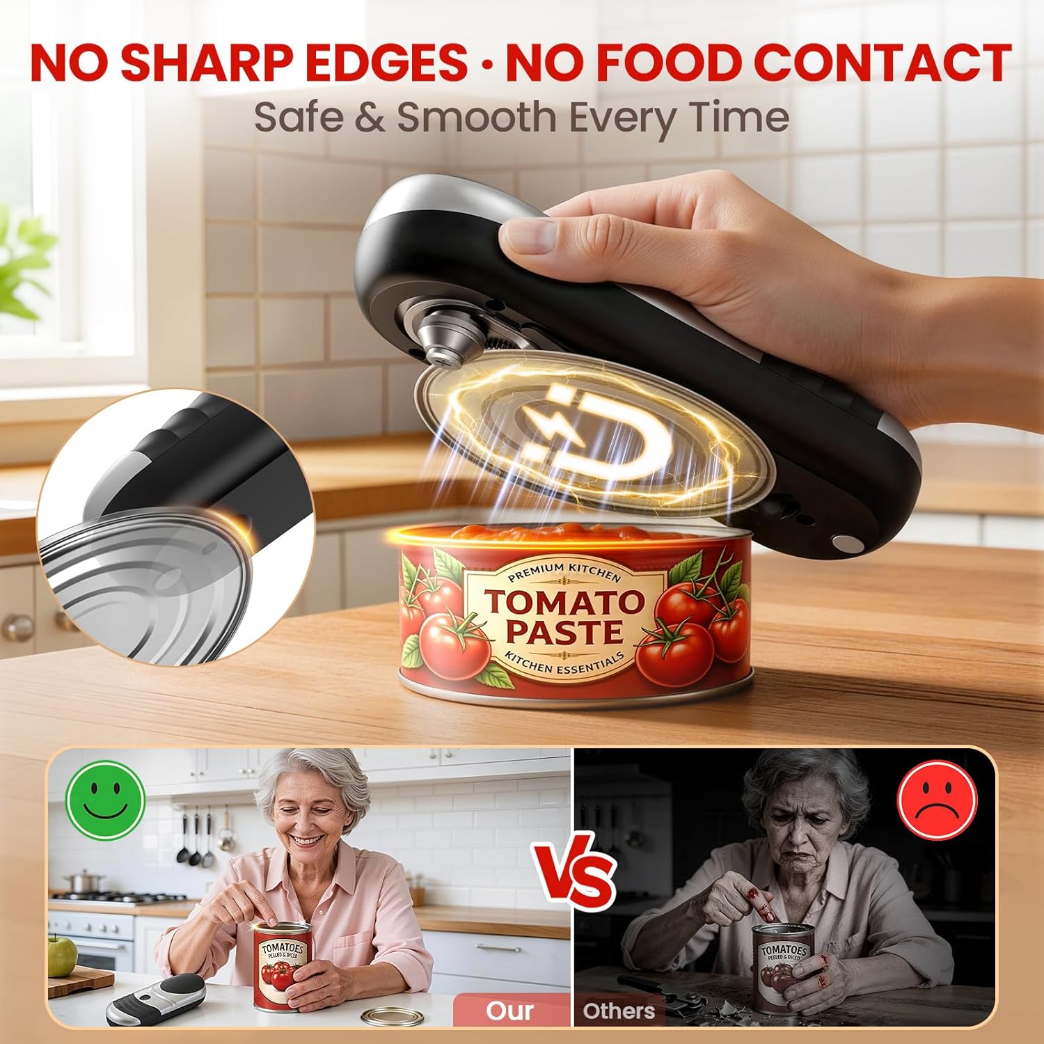 Electric Can Opener One Touch Automatic Can Opener for Seniors, Rechargeable Smooth Edge Can Opener with Magnetic Cover Catch, Food Safe Kitchen Gadget for Arthritis Hands