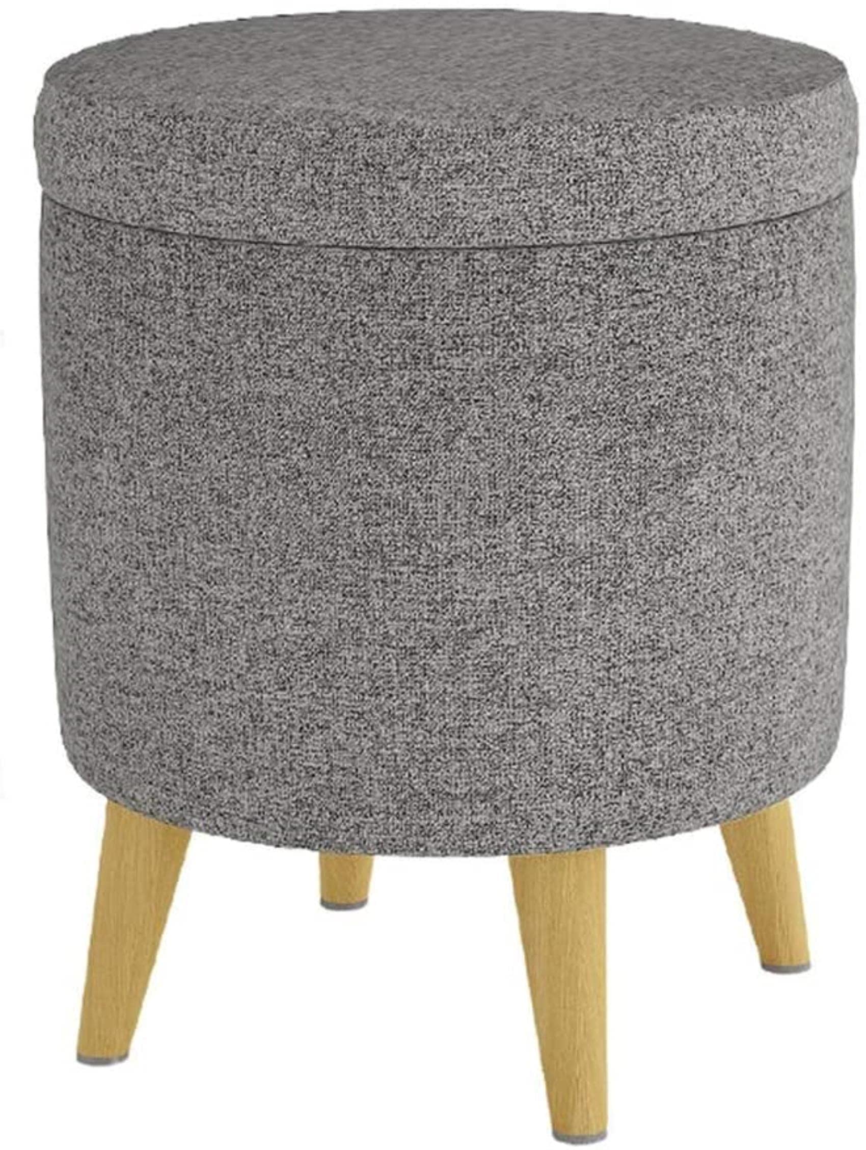 Tabouret de rangement bleu en lin 37x37x45cm avec 4 pieds bois