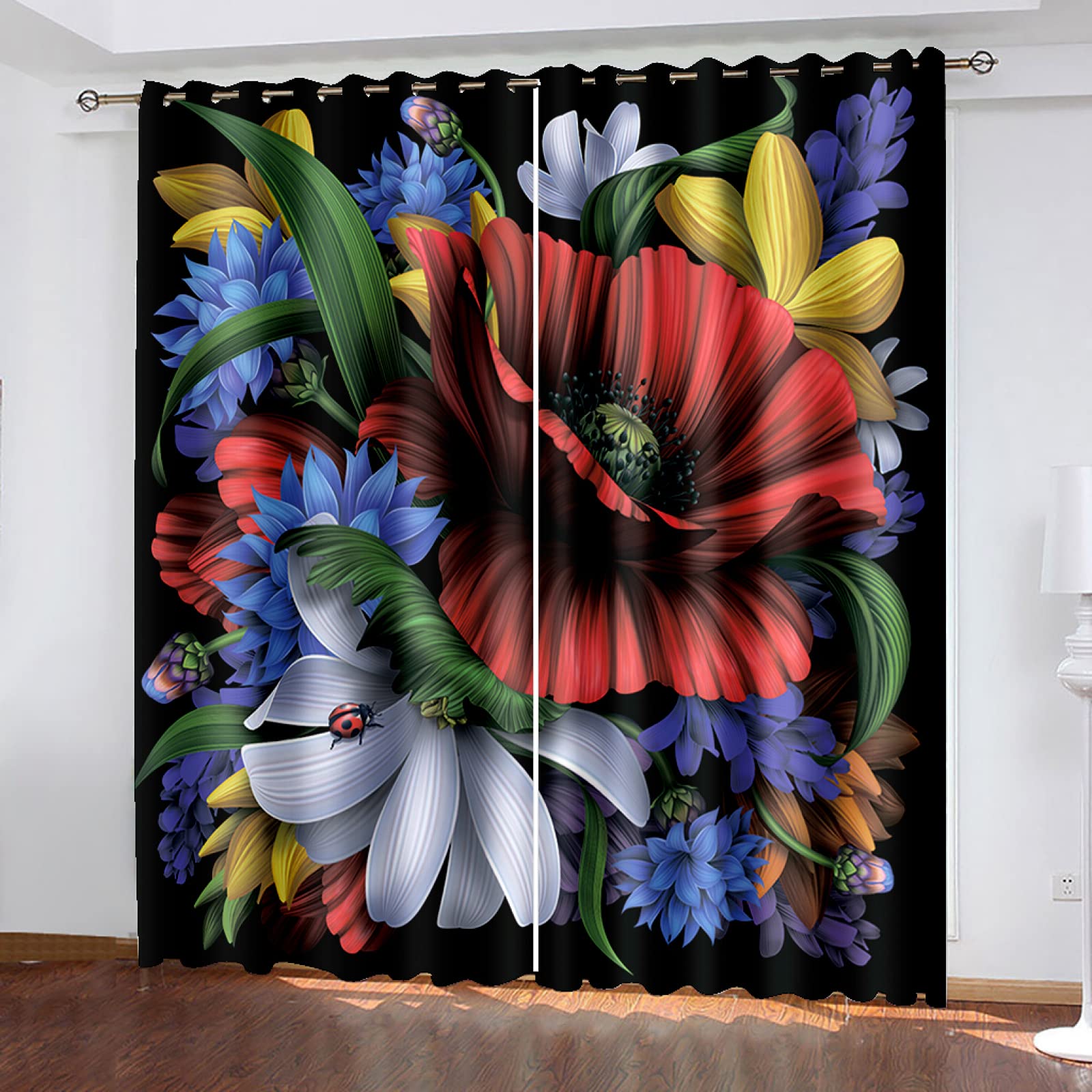 Vorhang Blickdicht Verdunklungsvorhänge Gardienen 2-SetBlume 150x166cm