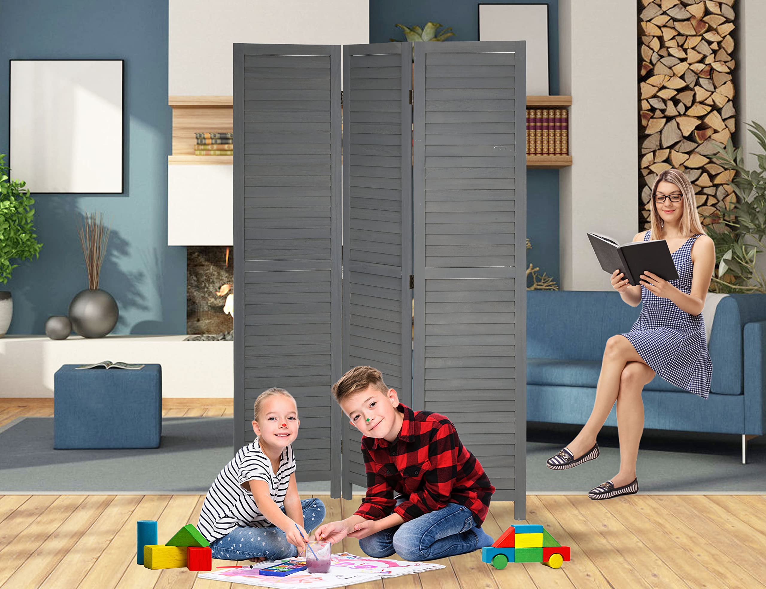 Bamboo Wall Panel 5.57 Ft Tall Folding Room Divider - 4 Panel Wood Frame  Privacy Screen For Room Separation Portable Dressing Room