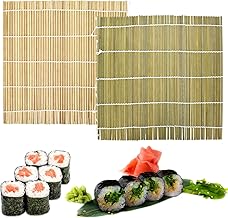 Natural Bamboo Sushi Mat, 2 Pieces Sushi Roll Mat Bamboo Washable Reusable Sushi Tray Bamboo Sushi Making for Kitchen Party Professional Beginners, 24 x 24 cm