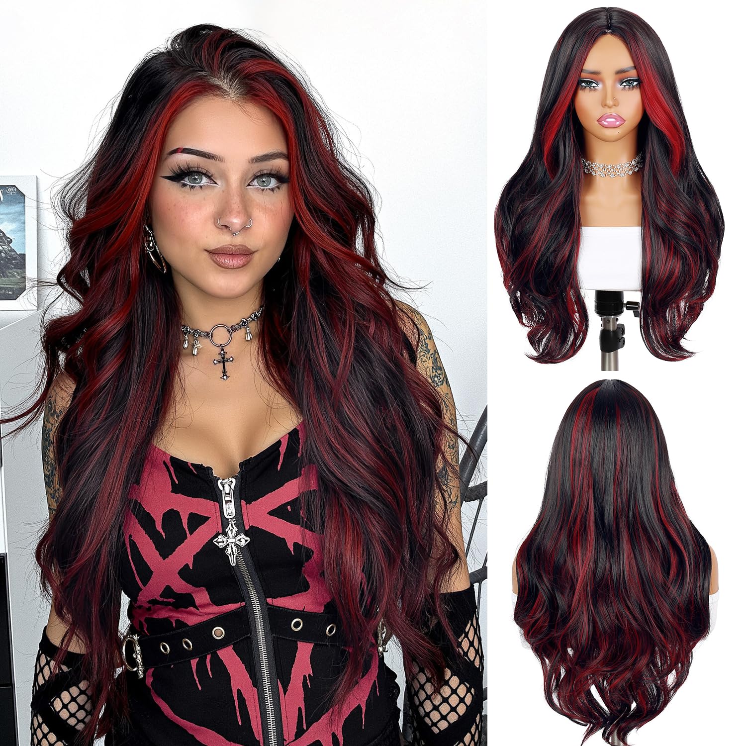 Women\'s Unbranded Hair Accessories One Size Black Red Mixed Lot Amazon.com : 12 PCS Red Hair Extensions Party Highlights  main image 2