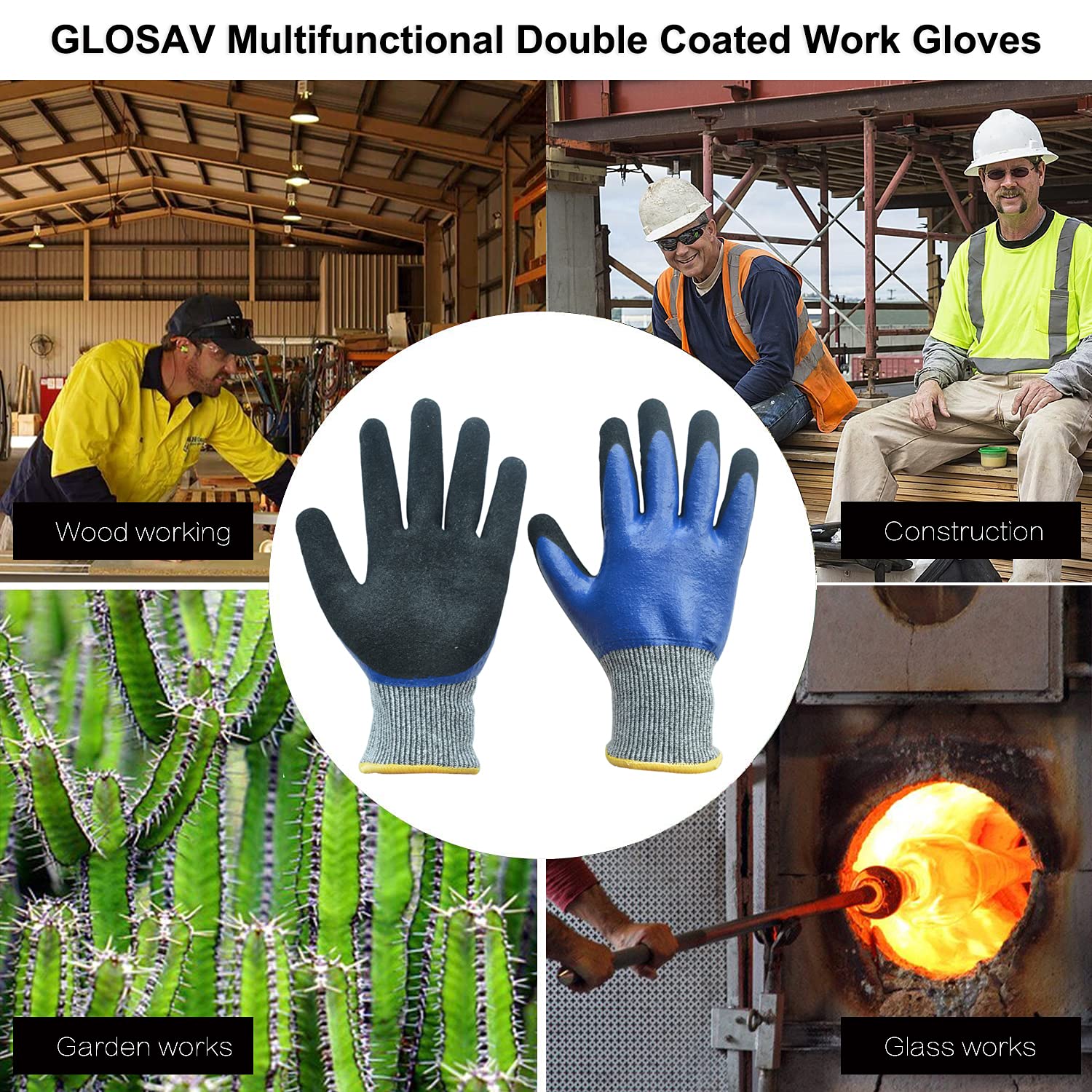 Guanti da giardinaggio durevoli, resistenti guanti da giardino in nitrile, doppio rivestimento (medio, 2 paia blu)