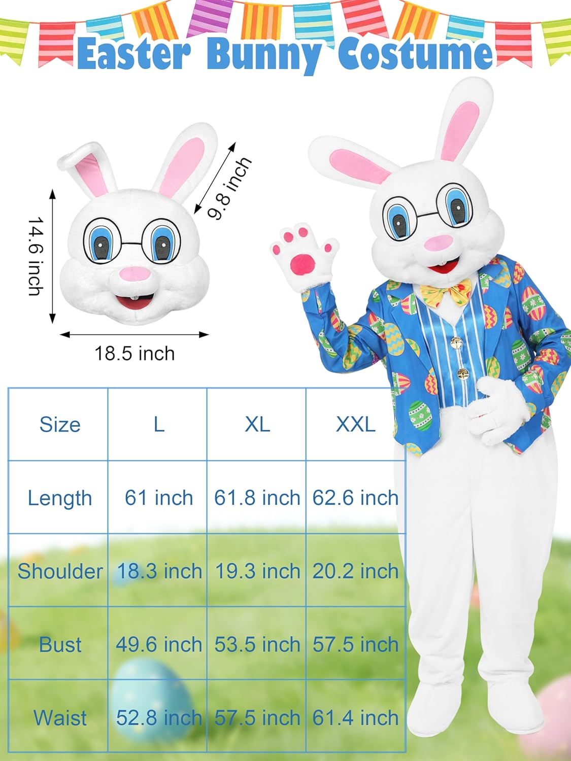 SOMSOC Easter Bunny Costume Adult Rabbit Mascot Onesie Outfit Deluxe Plus Size Bunny Suit for Men Women - Image 3