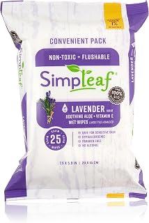 Simpleaf Flushable Wet Wipes Lavender| Eco-Friendly, Paraben & Alcohol Free | Hypoallergenic & Safe for Sensitive Skin | Soothing Aloe Vera Formula | (12 x 25 Count Convenient Pack) 300 Count Total