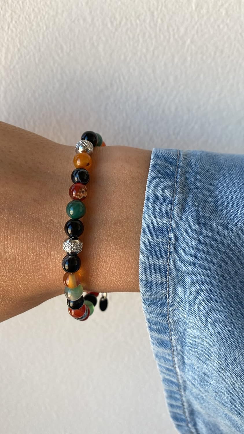 10:10 Beaded Bracelet for Men and Women – Natural Agate Multicolor Gemstones and Stainless Steel – Adjustable & Durable & Elegant – Made in Italy - Image 3