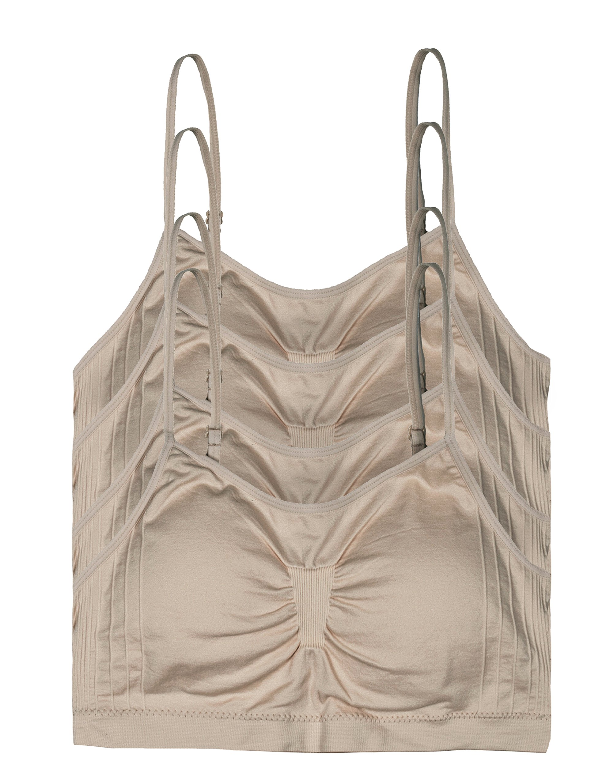 Kalon4 Pack Women’s Nylon Spandex Removable Pads Comfort Cami Bras Wireless