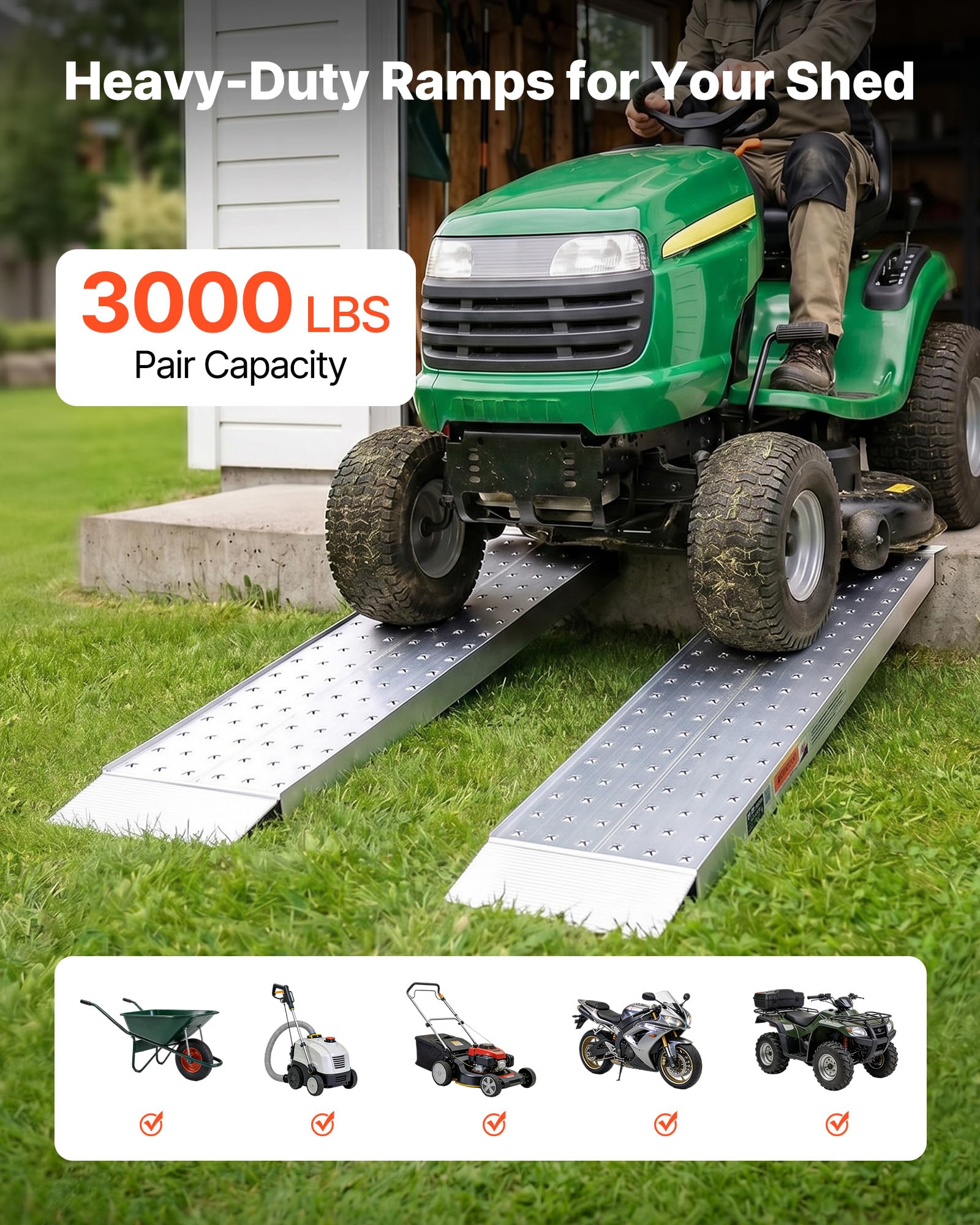 VEVOR Auffahrrampen 2 STK. Laderampen 1396 x 304 mm, Anhängerrampen mit Antirutschplatten & 1360 kg Gesamttragfähigkeit, Verladerampen Aluminiumrampen für Motorräder Rasenmäher Traktoren Anhänger