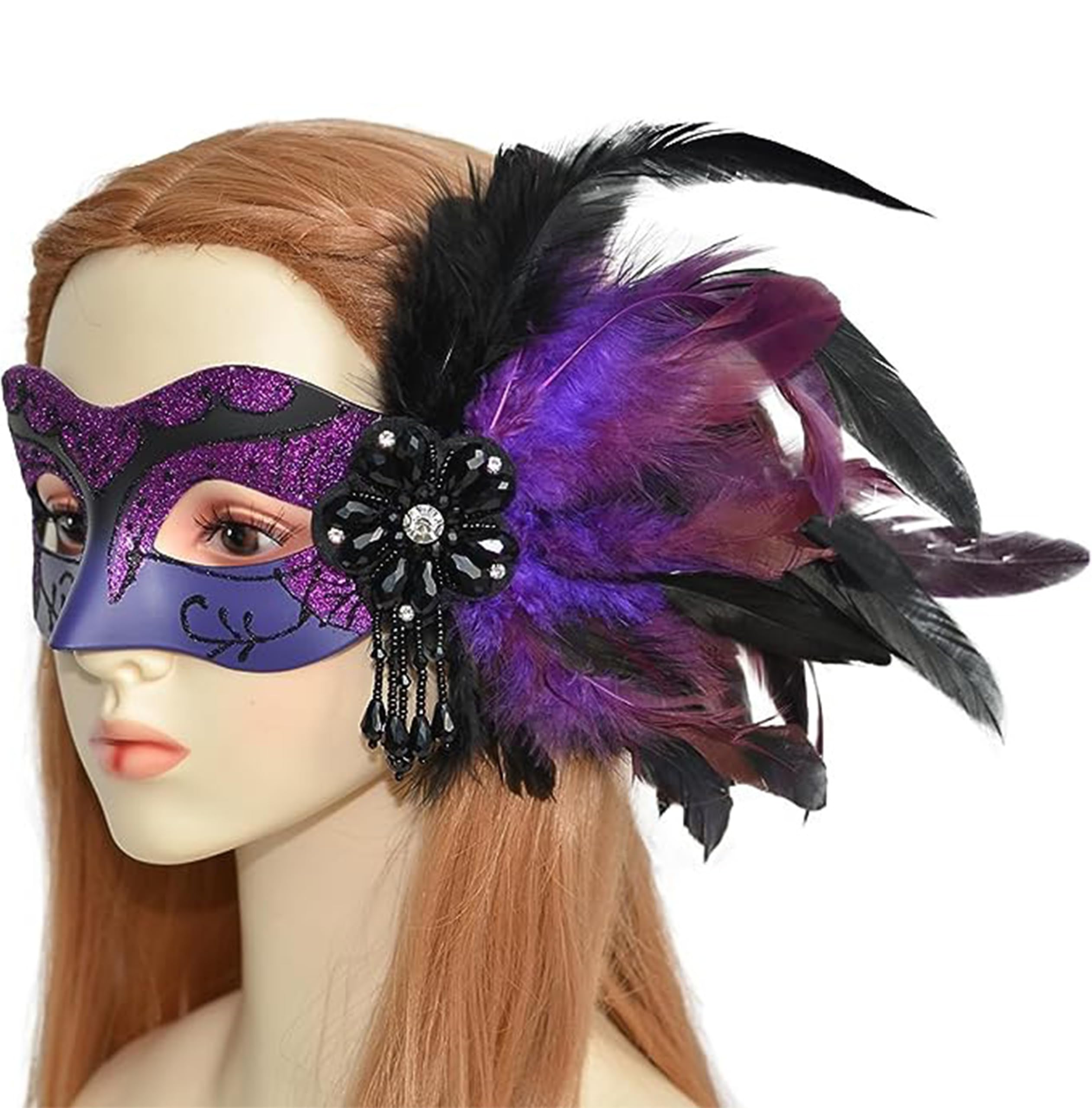 Yuelulala Masquerade Mask for Women with Feathers Womens Venetian Feathers Mask for Masquerade Party Mardi Gras Halloween Mardi Gras (A221-1) - Image 2