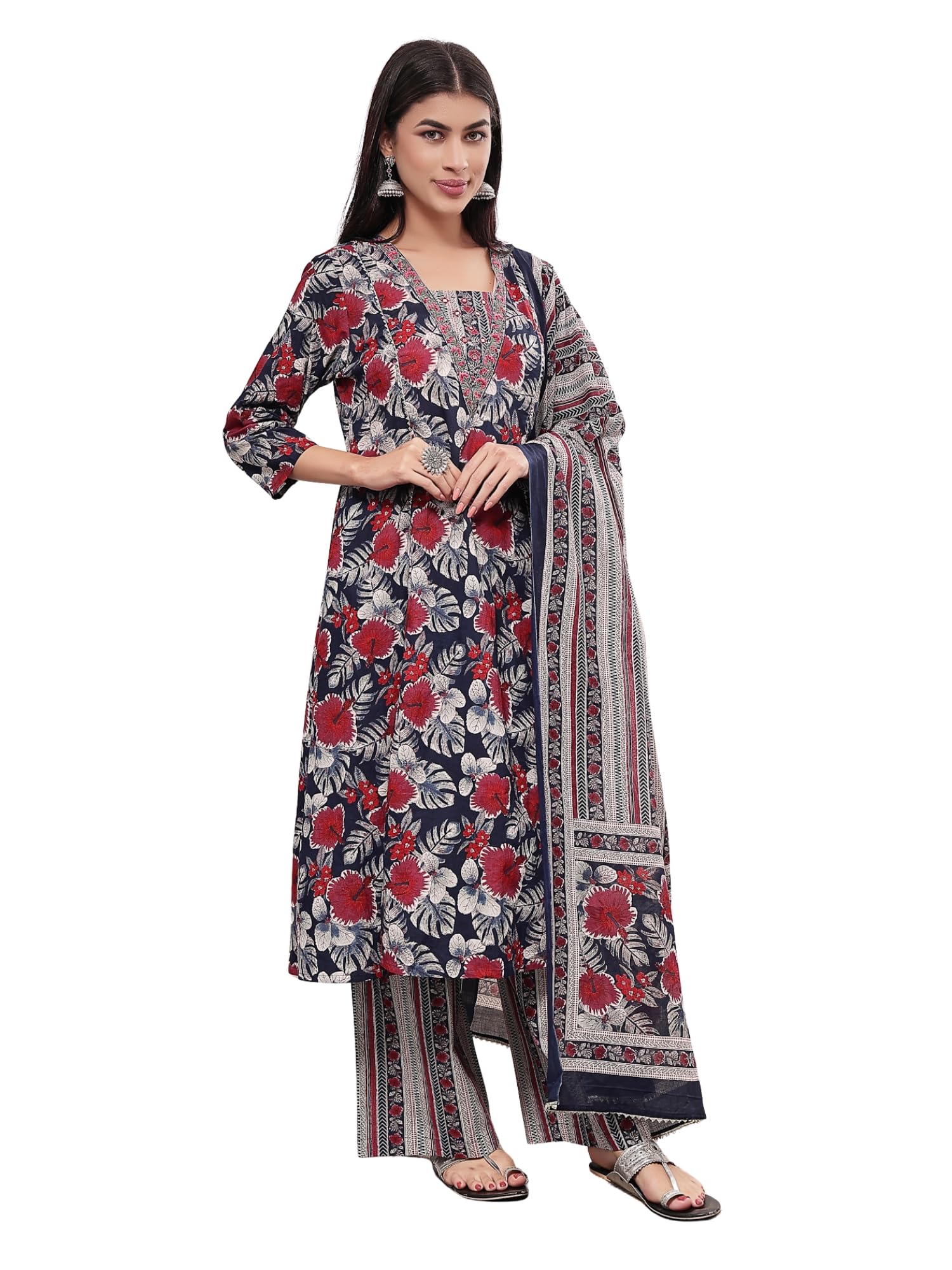 ZELENA Maternity Cotton Kurta Pant Set with Dupatta and Zip Feeding Access | A-Line Nursing Kurta with Pants & Pocket | Pregnancy & Postpartum Wear-image-35