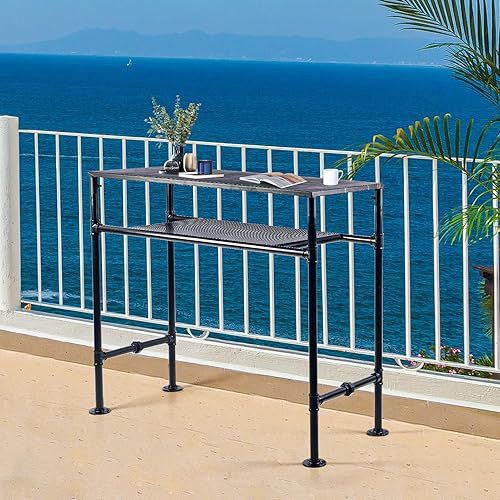 Miniatura 2 de Mesa de comedor moderna de 41.3 pulgadas de altura para 4-5 personas, diseño de tubería de metal industrial, mesa de bar para cocina, escritorio de