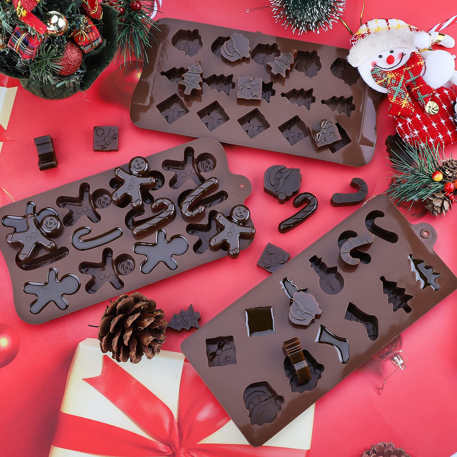 Norhogo 3 confezioni di stampi in silicone di Natale, albero di Natale, Babbo Natale, stampo a forma di caramelle, budini, cubetti di ghiaccio, sapone fatto a mano, decorazione per torte, verde