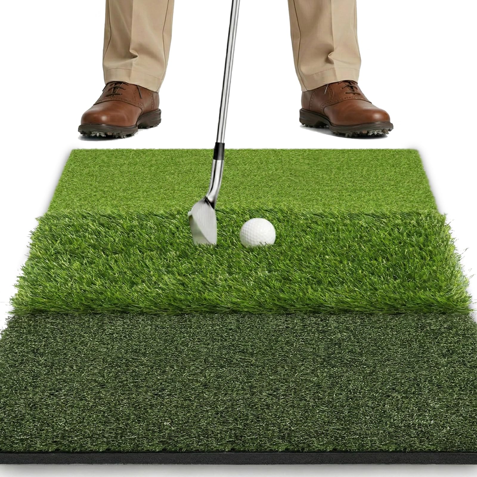 SAPLIZE 76 x 38 cm Tapis de Golf Pliable 3 en 1, Tight Lie, Rough et Fairway pour Driving, Chipping et Putting Training, Tapis d'Entraînement de Golf Tri-Turf Portable